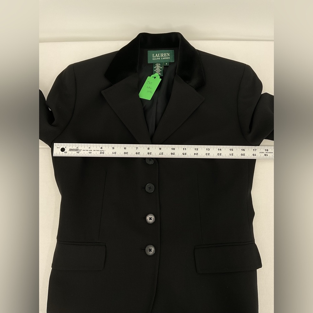 Lauren Ralph Lauren Black Wool Blazer Velvet Collar Tailored Equestrian Size 6 - Picture 9 of 13